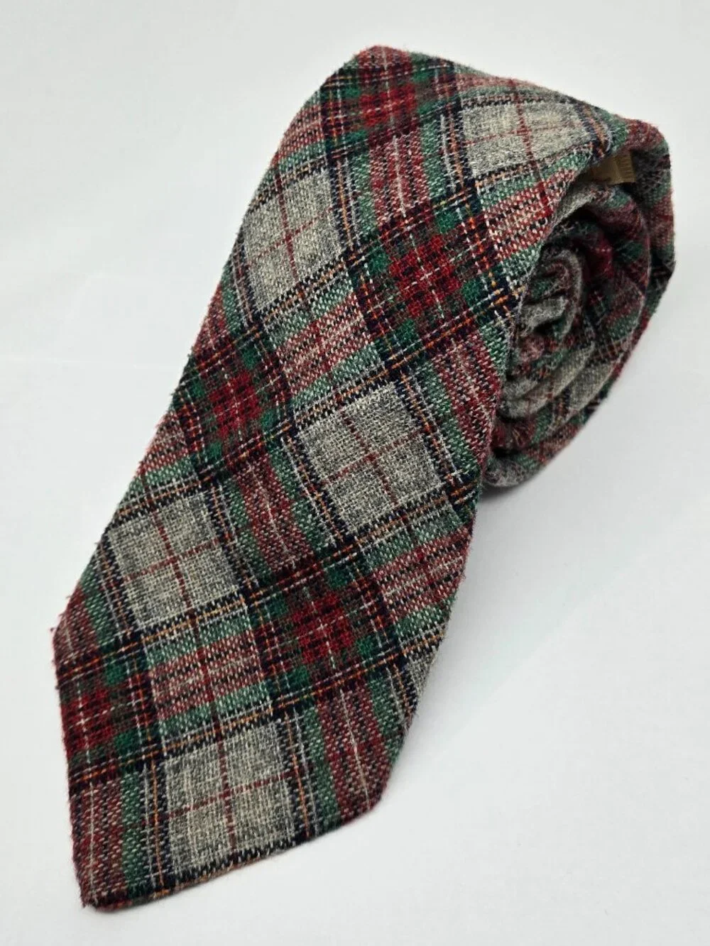 Vintage Act 5 Classic Texturized Polyester Plaid Mens Tie, 1960s - 1970s